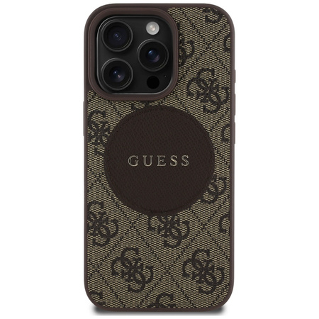 Original Case IPHONE 16 PRO Guess 4G Circle Classic Logo MagSafe brown
