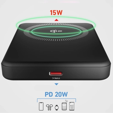 SBS Mag Power Qi2 5000 mAh Powerbank kompatibel mit MagSafe - Schwarz