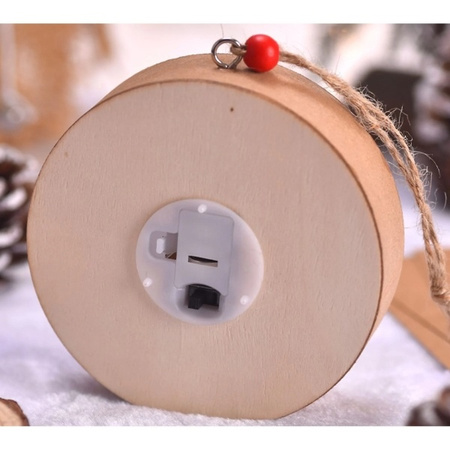 Lampka Świąteczna Drewniana Skrzat i domek - Okrągła