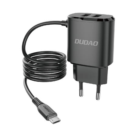 Dudao ładowarka sieciowa 2x USB z wbudowanym kablem micro USB 12 W czarny (A2ProM black)