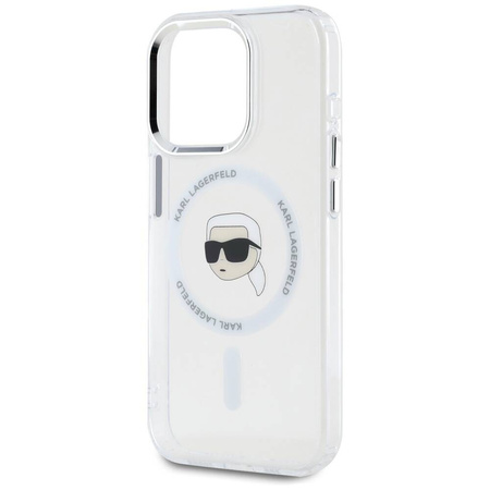Oryginalne Etui IPHONE 15 PRO Karl Lagerfeld Hardcase IML Metal Karl Head MagSafe białe