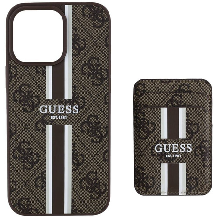 Original Case IPHONE 16 PRO MAX Guess 4G Stripes with Magsafe Wallet brown