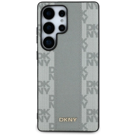 DKNY Leder-MagSafe-Hülle mit Karomuster für Samsung Galaxy S25 Ultra, Grau
