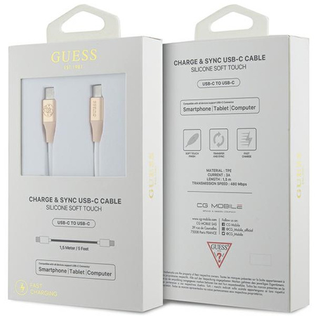 Guess GUCCLALRGDD kabel USB-C - USB-C 1.5m Fast Charging złoty/light gold Ebossed Logo