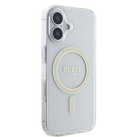 Original Handyhülle IPHONE 16 Guess Hardcase IML Glitter Circle MagSafe (GUHMP16SHFGERET) transparent