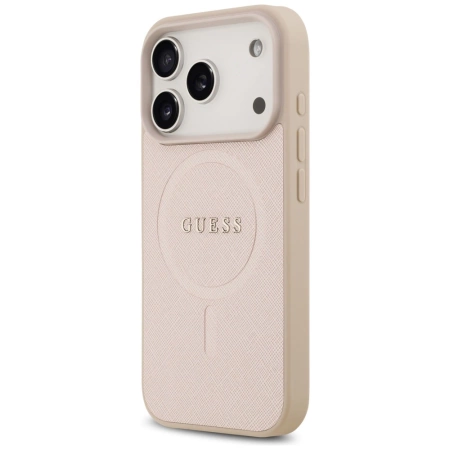 Etui Guess Saffiano Classic Logo MagSafe na iPhone 17 Pro - różowe