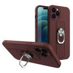 Ring Case silicone case with finger grip and stand for Samsung Galaxy A22 4G brown