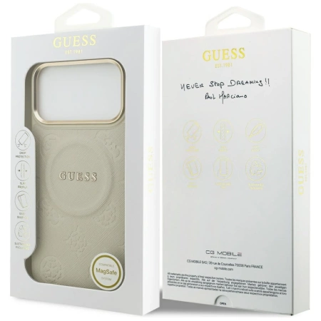 Guess Peony Hot Stamp MagSafe Hülle für iPhone 17 Pro Max – Beige