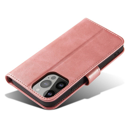 Magnet Case elegancki futerał etui pokrowiec z klapką i funkcją podstawki iPhone 13 Pro Max różowy