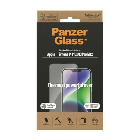Gehärtetes Glas 5D IPHONE 14 PLUS / 13 PRO MAX PanzerGlass Ultra-Wide Fit Screen Protection Antibacterial Easy Aligner Included (2785)