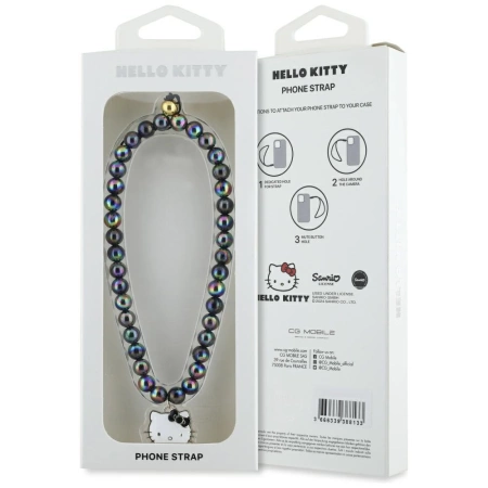 Hello Kitty Pearls Kitty Head Phone Charm - Black