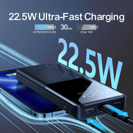 Power Bank 10000mAh 22.5W 2xUSB QC3.0 + USB-C PD3.0 + Micro USB External Battery Fast Charge JOYROOM JR-QP191 black