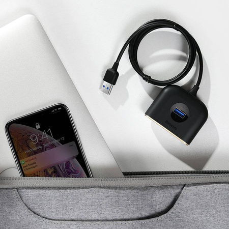 Rozdzielacz HUB 1m USB 3.0 na 3x USB 2.0 + 1x USB 3.0 Baseus Square Round 4 w 1 Adapter (CAHUB-AY01) czarny