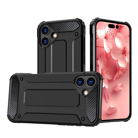 Hybrid Armor Panzerhülle für iPhone 16 – Schwarz