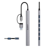 HUB 7-portowy input 2w1: USB-A/USB-C / output: 1x USB-A 3.0 + 6x USB-A 2.0 - szary