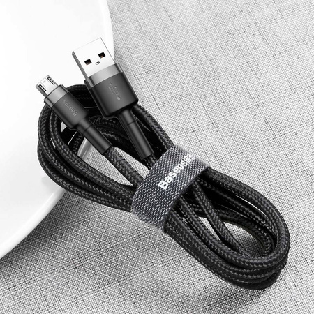  Nylonowy kabel przewód USB Micro Baseus cafule 1.5A 2 M CAMKLF-CG1 czarno- szary