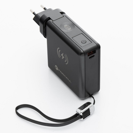 Wielofunkcyjna ładowarka Forcell F-Energy 6w1 USB A + USB C PD 45W + power bank 15000 mAh + ładowanie bezprzewodowe 15W czarna
