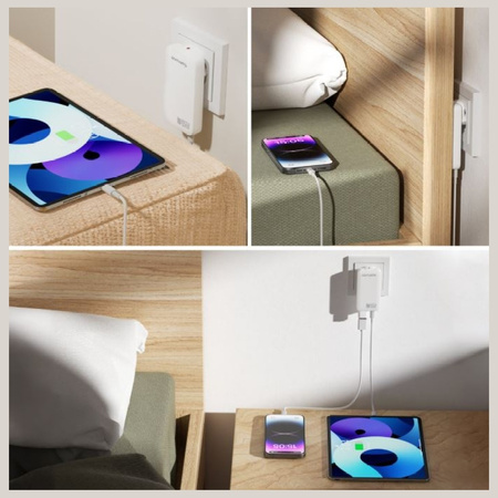 Ładowarka sieciowa 4smarts FlatPlug Slim Dual 45W GaN 2xUSB-C biały