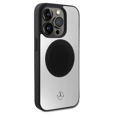Original Handyhülle APPLE IPHONE 15 PRO Mercedes Hardcase Leather&Alu MagSafe (MEHMP15L23ACMS) silber