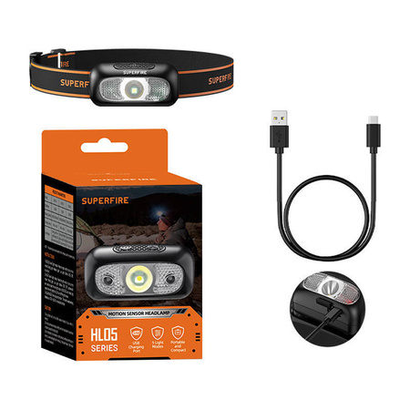 Superfire HL05-D headlight, 110lm, USB