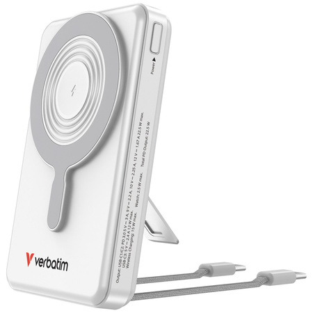 Powerbank Verbatim Charge n Go 10000mAh  z podstawką Magnetic Wireless wyświetlacz TFT 2xkabel USB-C srebrny 32273
