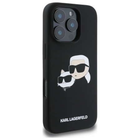 Karl Lagerfeld Silikonhülle Heads Print MagSafe für iPhone 16 Pro - Schwarz