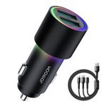 Joyroom car charger 2 x USB with illumination 24W + power cable 3in1 USB Type C / micro USB / Lightning 1.2m black (JR-CL10)