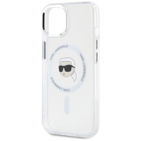 Original Case IPHONE 15 PLUS Karl Lagerfeld Hardcase IML Metal Karl Head MagSafe white