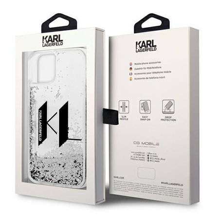 Oryginalne Etui IPHONE 14 Karl Lagerfeld Hardcase Liquid Glitter Big KL srebrne