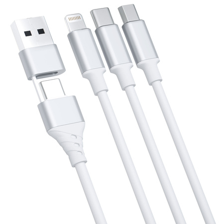 3MK KABEL HYPER 3w1 1,5m Biały USB-A/C do Micro/USB-C/Lightning