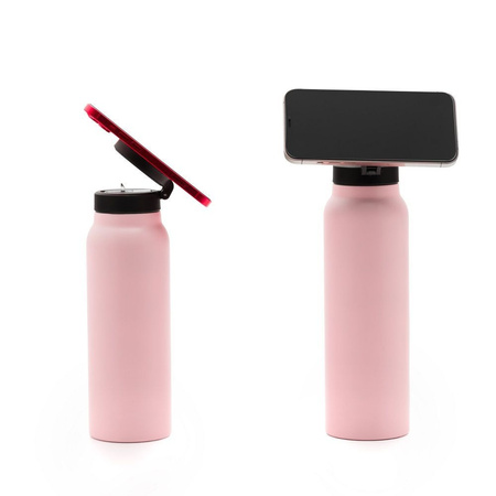 Butelka / bidon na wodę metal z uchwytem kompatybilnym z Magsafe 750ml różowy