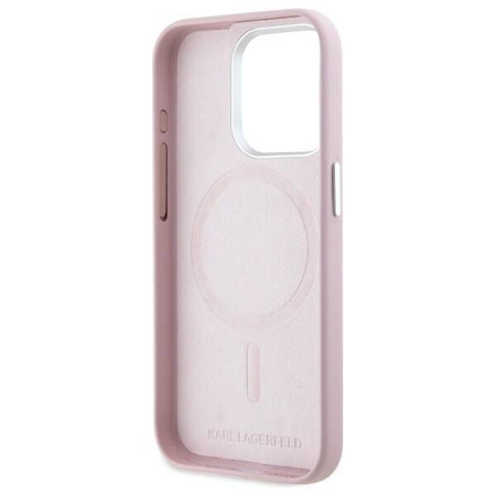 Original Handyhülle IPHONE 15 PRO Karl Lagerfeld Hardcase FW Metal Plate MagSafe (KLHMP15LPGMSRPP) rosa