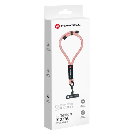 Smycz do telefonu na nadgarstek z regulacją długości Forcell F-Design R10X40 (max 20cm w pętli) różowo biała