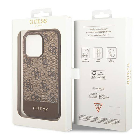 Guess 4G Bottom Stripe Metal Logo Collection - Etui iPhone 14 Pro Max (brązowy)