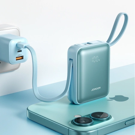 Joyroom JR-PBF27 22.5W 10000mAh Powerbank with Two Built-in Cables - Blue
