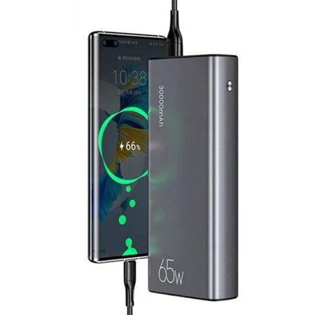 Powerbank 30000mAh  65W 2x QC3.0 USB + USB-C PD + Kabel USB-C - USB-C USAMS PB59 szary