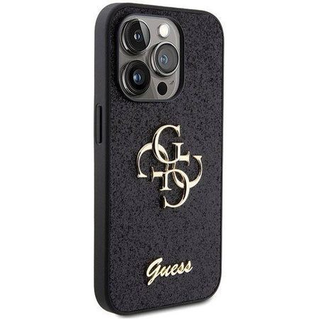 Guess Glitter Script Big 4G Hülle für iPhone 15 Pro – Schwarz