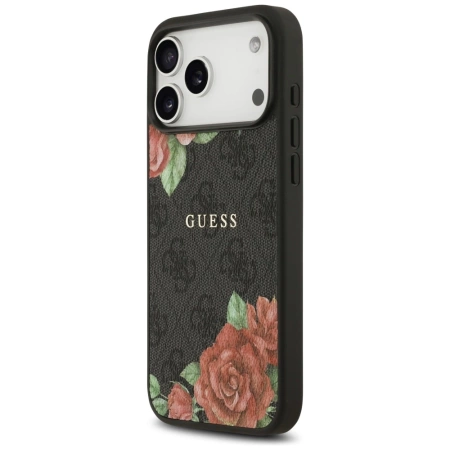 Etui Guess 4G Flowers Print MagSafe na iPhone 17 Pro - czarne