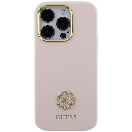 Guess nakładka do iPhone 15 Pro 6,1&quot; GUHCP15LM4DGPP różowa HC SILICONE LOGO STRASS 4G