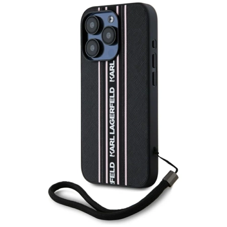 Karl Lagerfeld Saffiano Athleisure Stripes Cord iPhone 15 Pro Max Case - Pink
