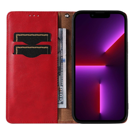 Magnet Strap Case etui do iPhone 12 Pro Max pokrowiec portfel + mini smycz zawieszka czerwony