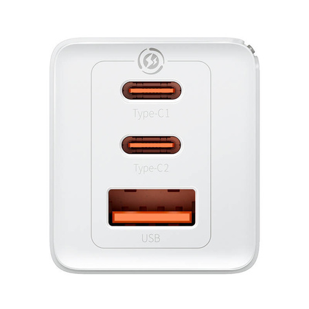 Baseus GaN5 Pro wall charger 2xUSB-C + USB, 65W (white)