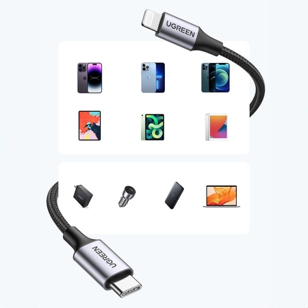 Ugreen US304 60759 Lightning - USB-C 2.0 MFi cable 1 m - gray