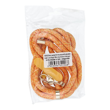 Zawieszka SWING (8mm) do telefonu z regulacją długości / długość sznura 165cm (max 82,5cm w pętli) / na ramię lub szyję - pomarańczowo biały