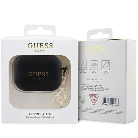 Oryginalne Etui APPLE AIRPODS PRO 2 Guess Cover Liquid Silicone Glitter Triangle Charm (GUAP2LECG4K) czarne