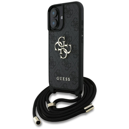 Original Handyhülle IPHONE 16 Guess 4G Big Logo Cord Stap Crossbody schwarz