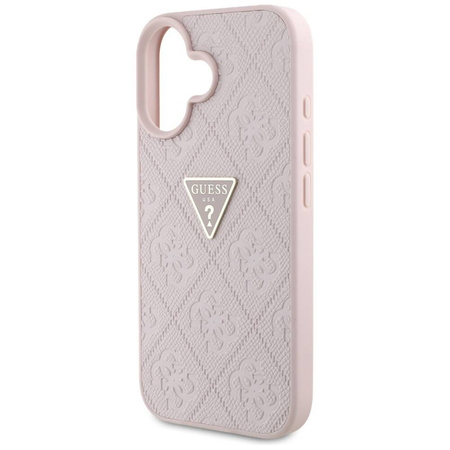 Case IPHONE 16 Guess Hot Stamp 4G Pattern Triangle Metal Logo pink