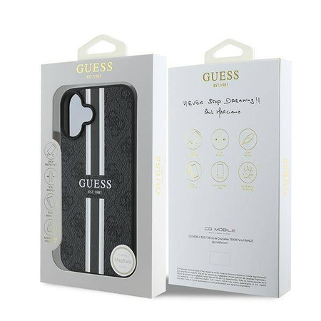 GUESS futerał do IPHONE 16 Plus kompatybilny z MagSafe GUHMP16MP4RPSK (4G Pronted Stripes) czarny