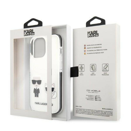 Original Handyhülle IPHONE 13 PRO Karl Lagerfeld Hardcase Karl&Choupette weiß