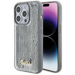 Guess Pailletten-Schriftzug-Metallgehäuse für iPhone 15 Pro Max – Silber